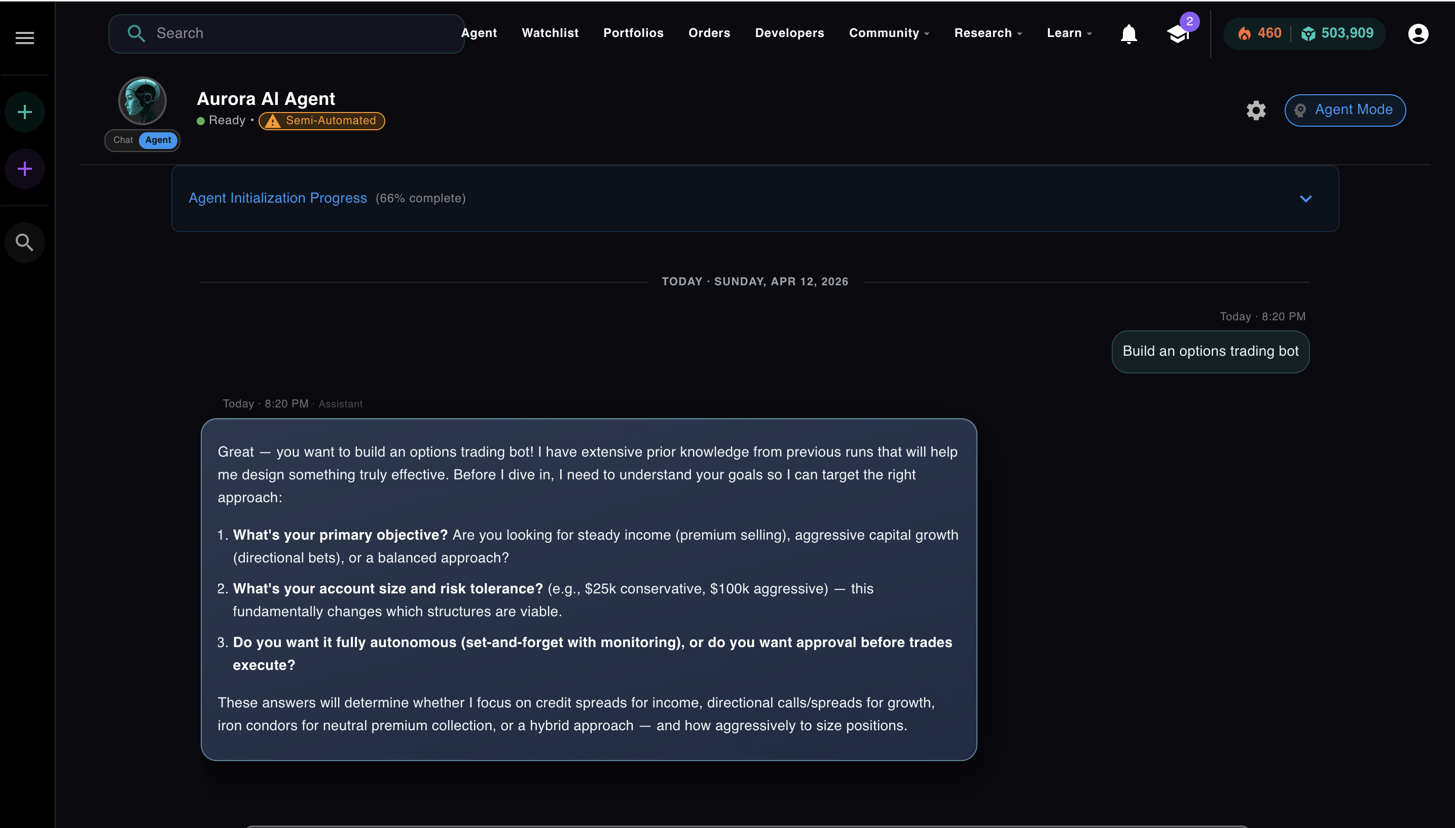 Aurora planning phase — asking clarifying questions before taking action