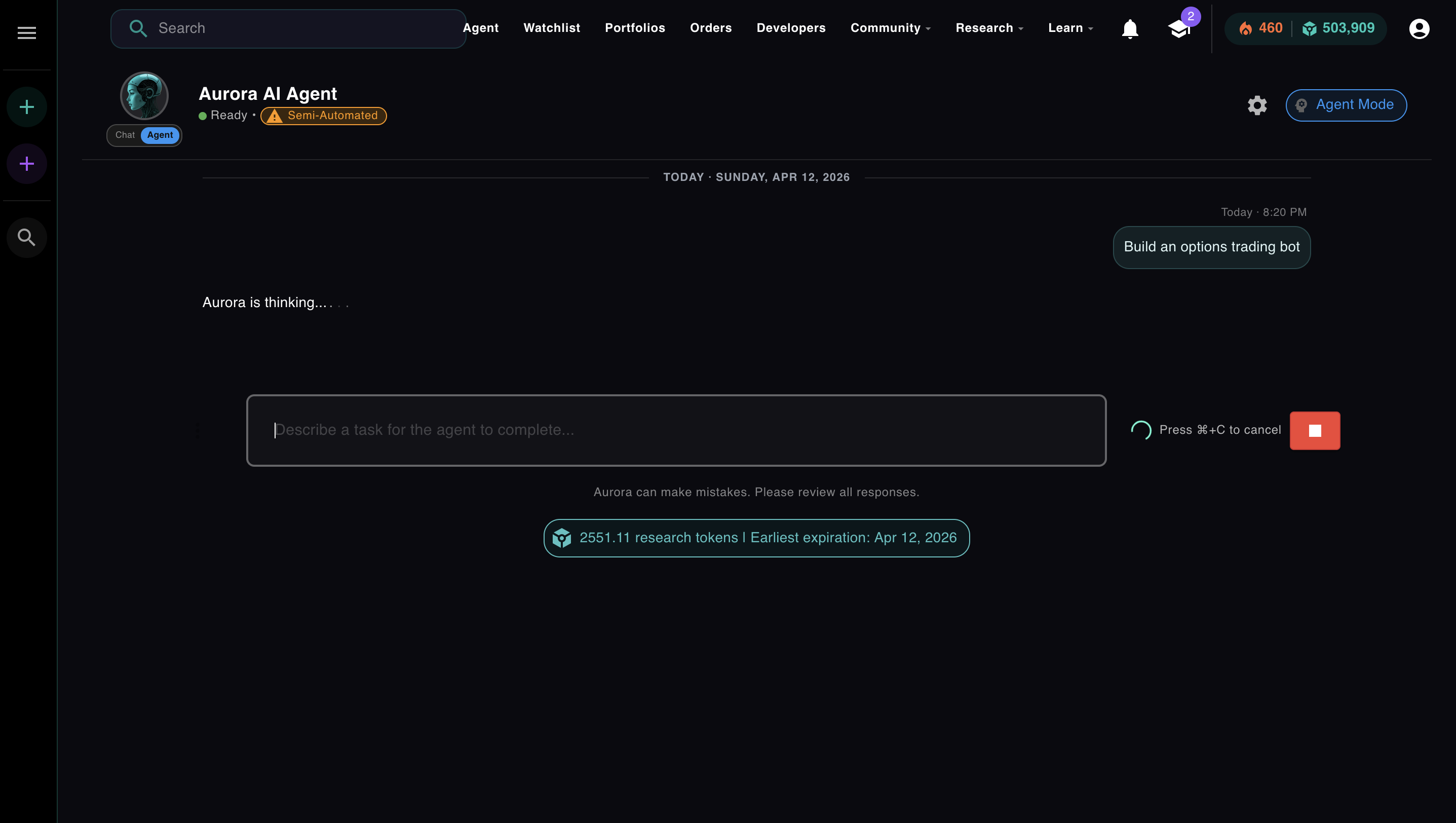 Aurora in Semi-Automated mode — pauses for approval at each action