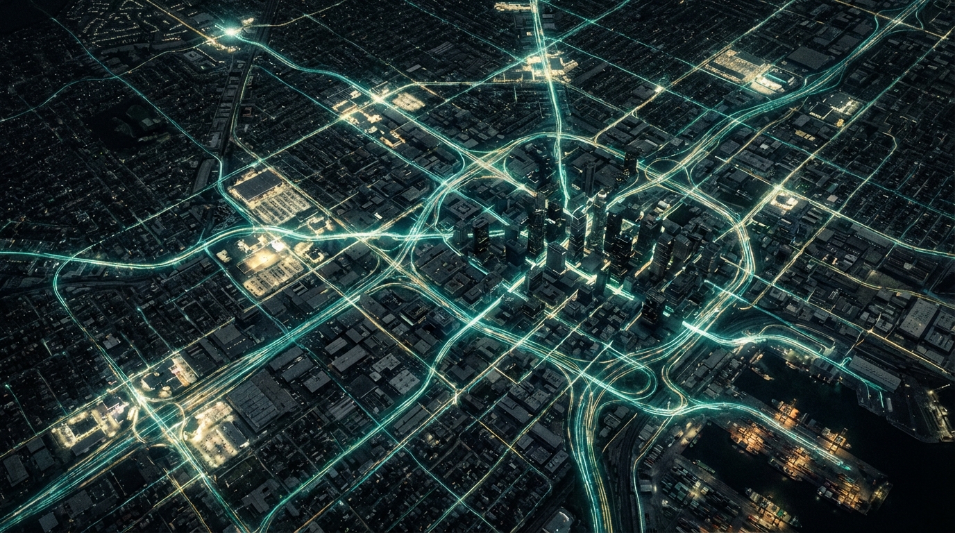 Circuit board logic pathways converging into a decision node — conditions and actions