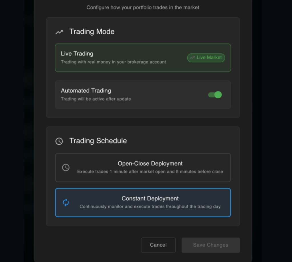 NexusTrade Trading Schedule: Open-Close Deployment vs Constant Deployment