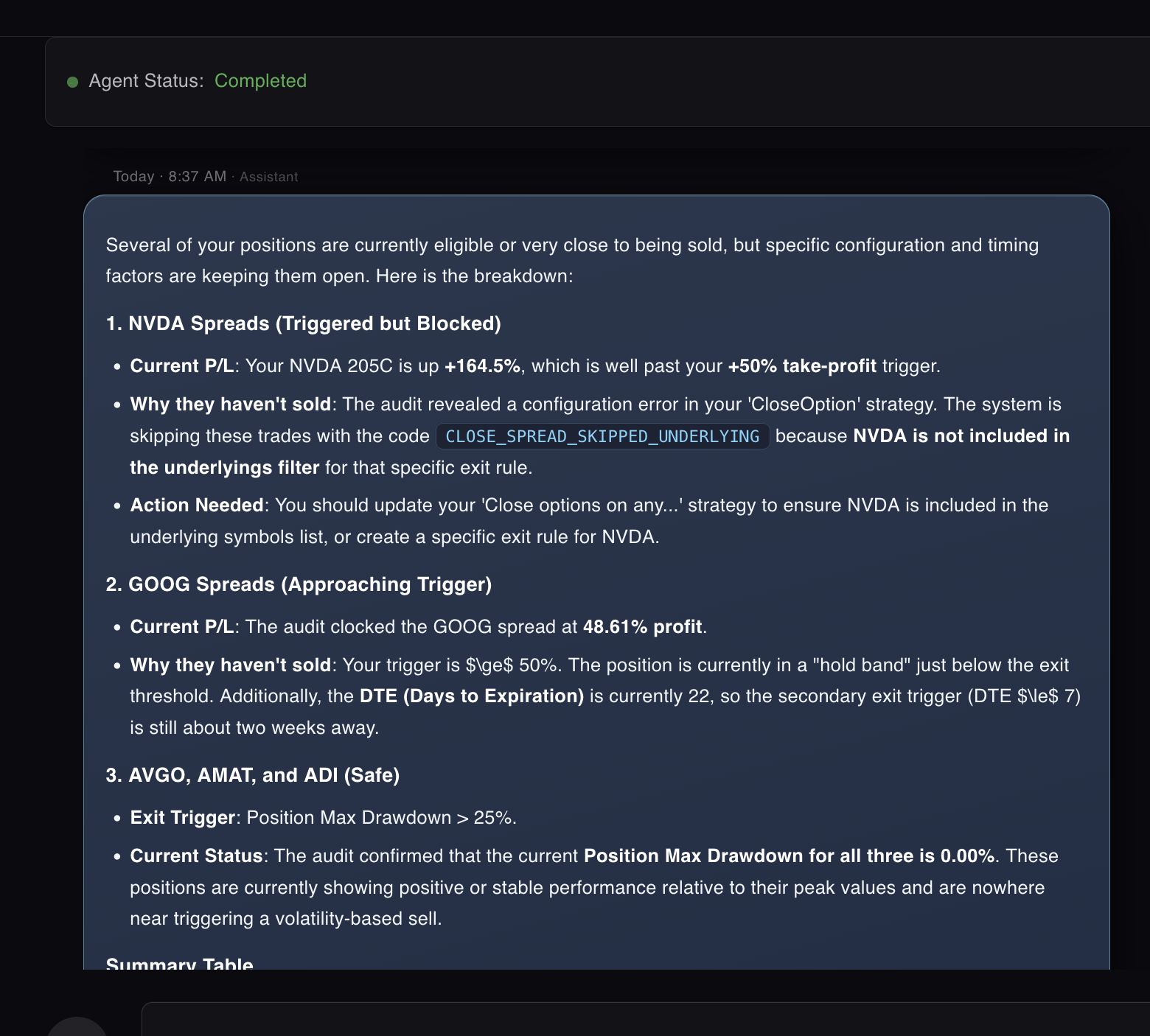 Aurora audit explaining that NVDA was skipped because it was missing from the underlyings filter