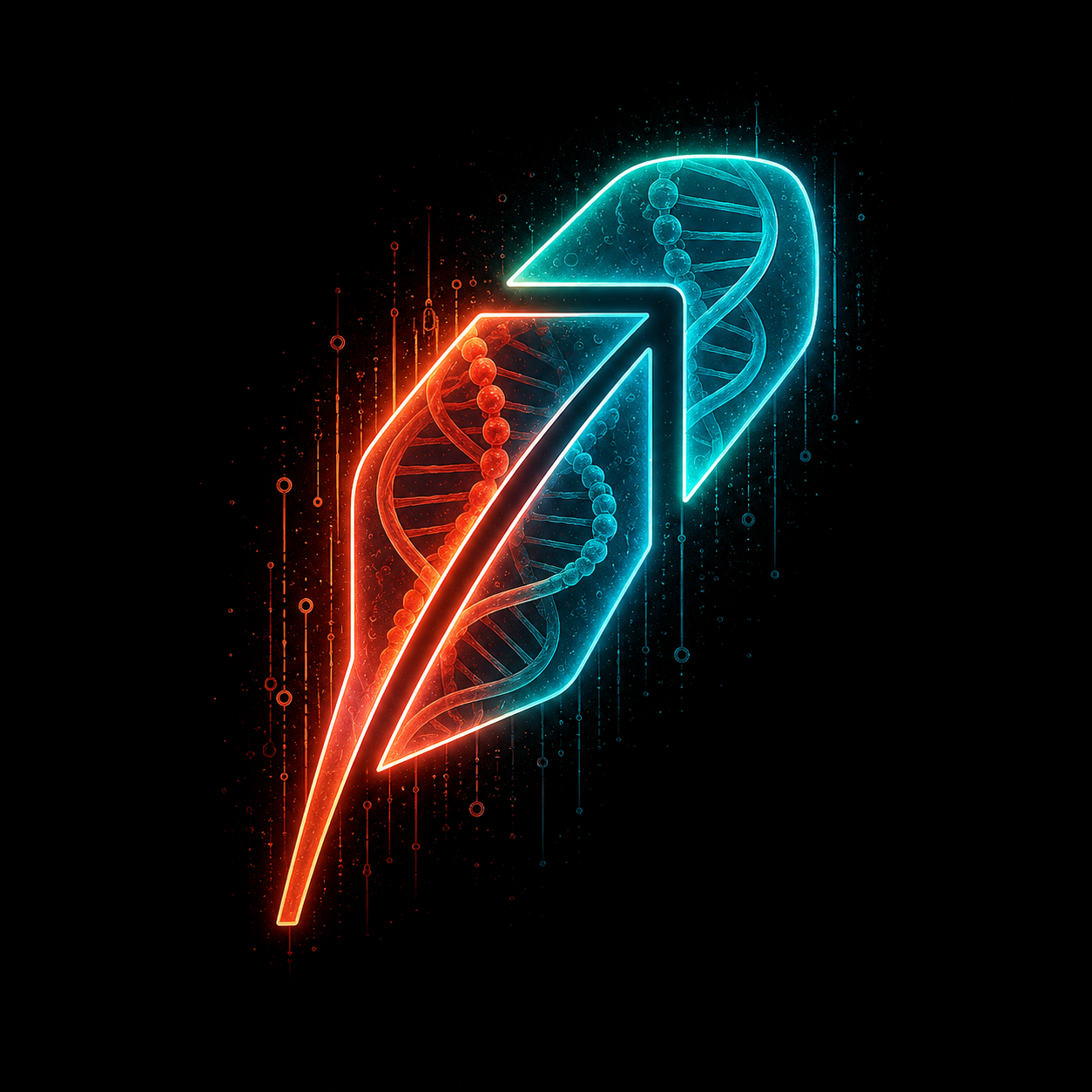 Neon Robinhood feather split with a NexusTrade DNA helix